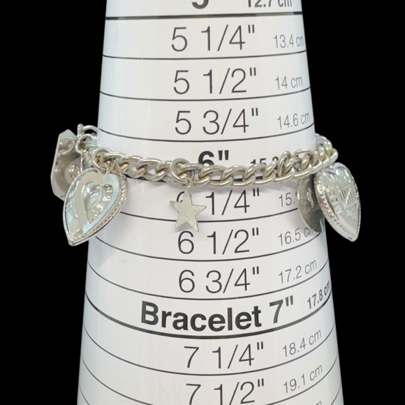 Vintage Coro Art Deco Silver-Tone Heart Stars Moon & Other Charm Bracelet - Picture 9 of 9